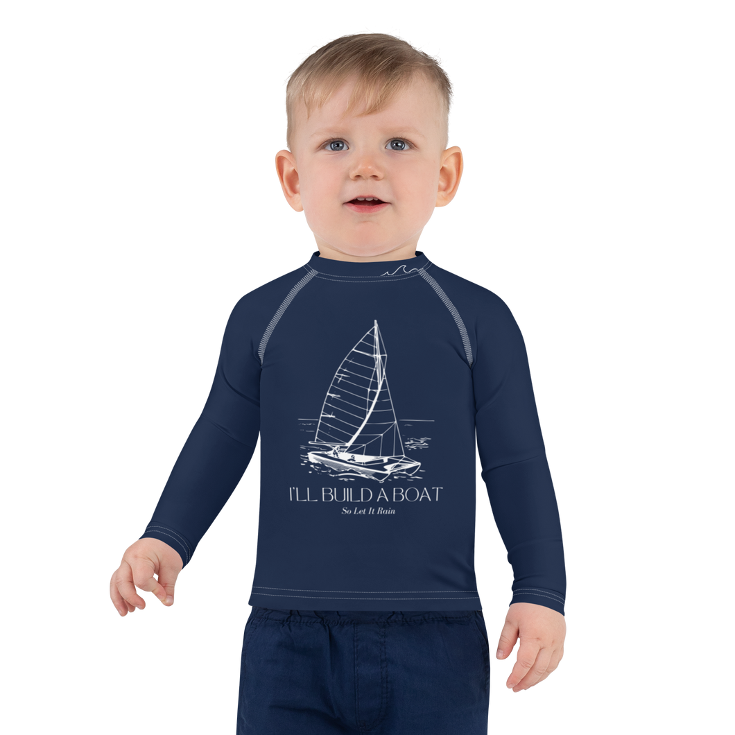 I'll Build A Boat Kids Rash Guard Navy