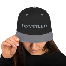 Load image into Gallery viewer, Unveiled Silver Font Snapback Hat
