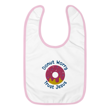 Load image into Gallery viewer, Donut Worry Trust Jesus Embroidered Baby Bib
