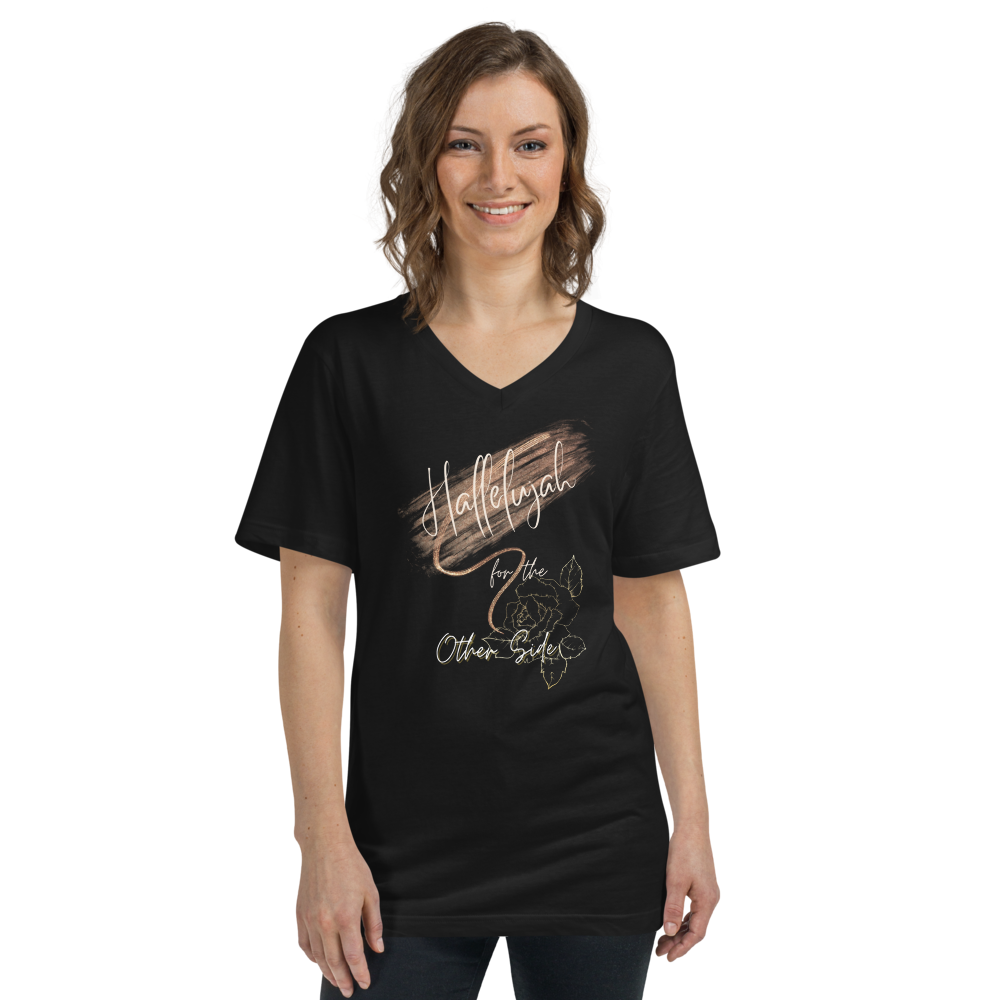 Hallelujah for the other side Short Sleeve V-Neck T-Shirt w/font