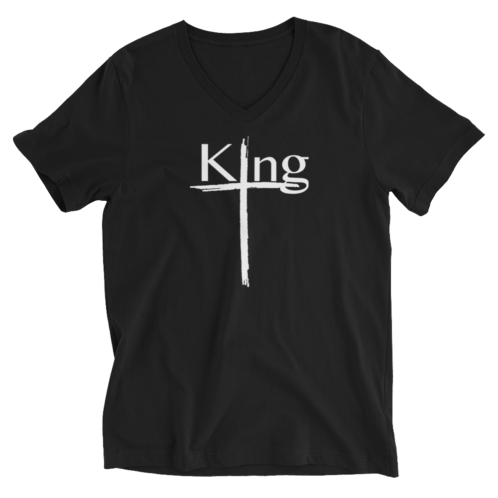 King Unisex Short Sleeve V-Neck T-Shirt White Font