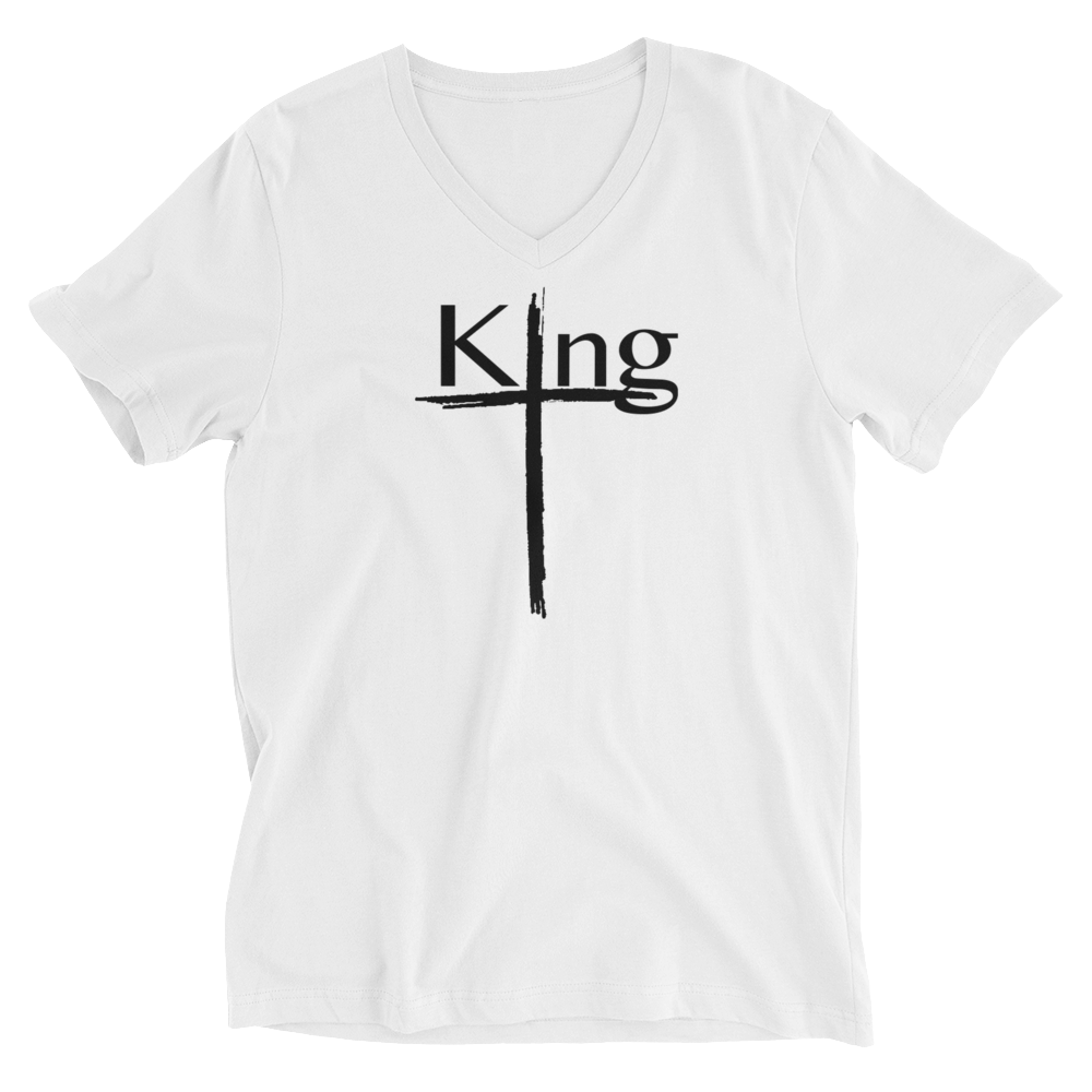 King Unisex Short Sleeve V-Neck T-Shirt blk font